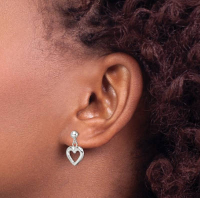 Sterling Silver Polished Dangle Heart Post Earrings