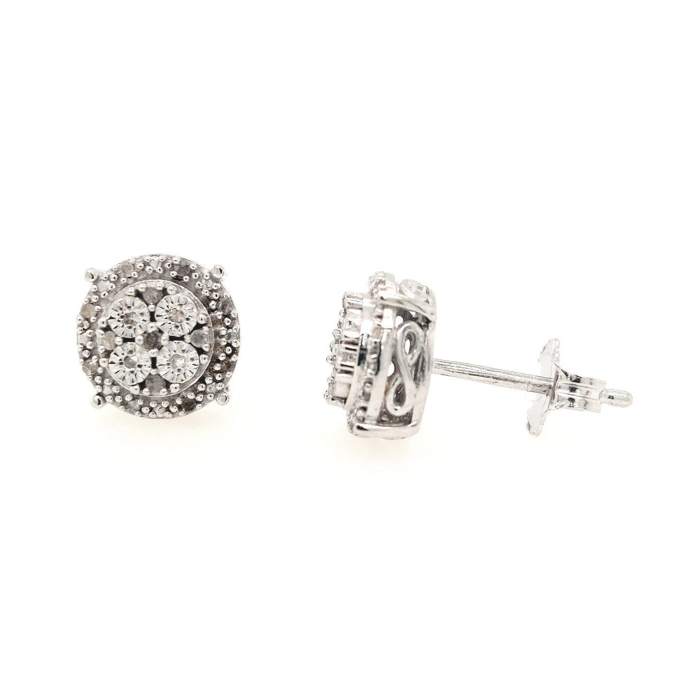 SS Round Diamond Cluster Stud Earrings
