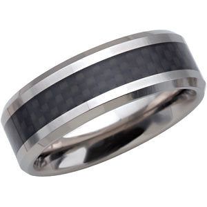 8.3mm Polished Tungsten Beveled Band w/Back Carbon Fiber Inlay Size: 10