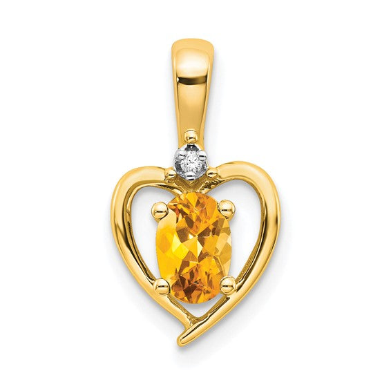 14KY Citrine & Diamond Heart Pendant