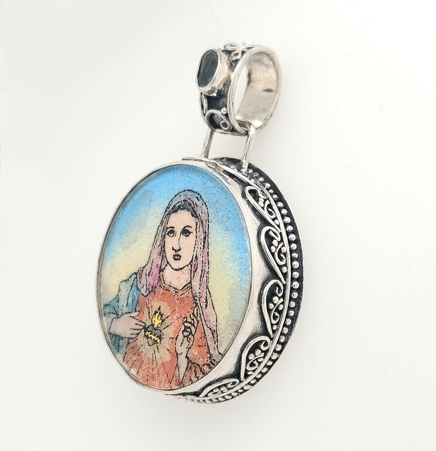 SS Crushed Gemstone "Mary Pendant"