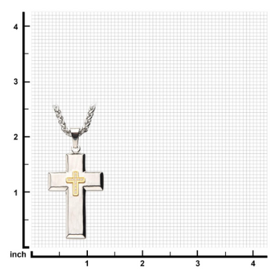 Gold Plated Cross with Cubic Zirconia on Steel Hammered Cross Pendant with Wheat Chain