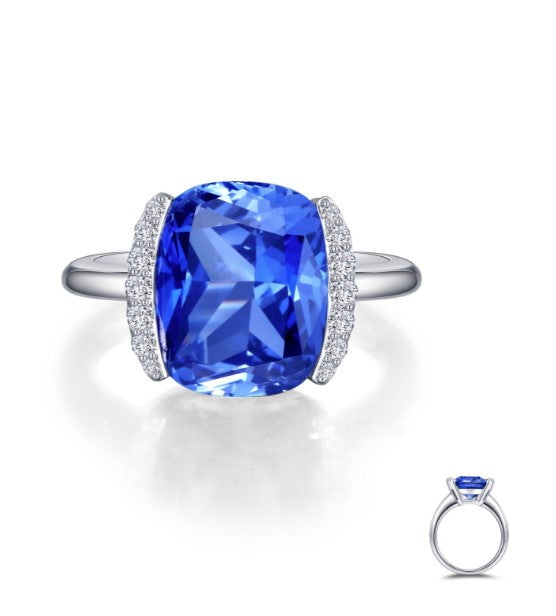 Fancy Lab-Grown Tanzanite Ring in SS