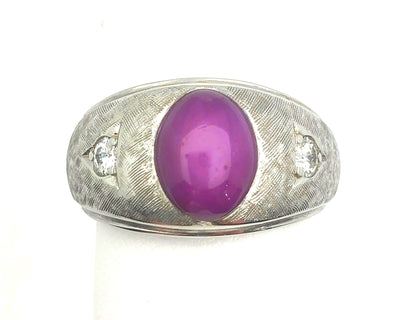14KW Synthetic Ruby Star Sapphire & Diamond Ring