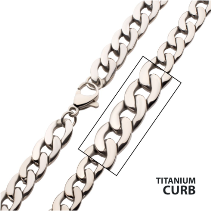 7.4mm Titanium Curb Chain with Lobster Clasp, 24"