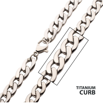 7.4mm Titanium Curb Chain with Lobster Clasp, 24"