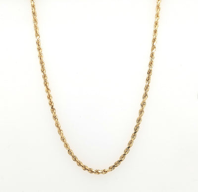 14K Yellow Gold 2mm Solid Diamond-Cut Rope Chain