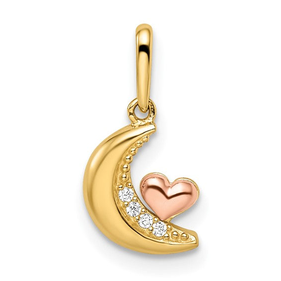 14K Two-tone Madi K CZ Moon with Heart Pendant