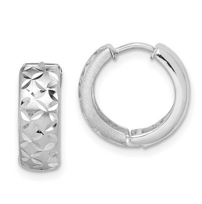 Sterling Silver Rhodium-plated Diamond Cut Hinged Hoop Earrings