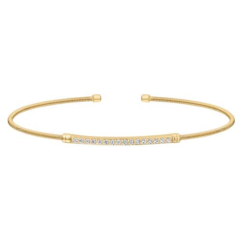 Gold Finish SS Cable Cuff Bracelet with Simulated Diamond Birth Gems - April