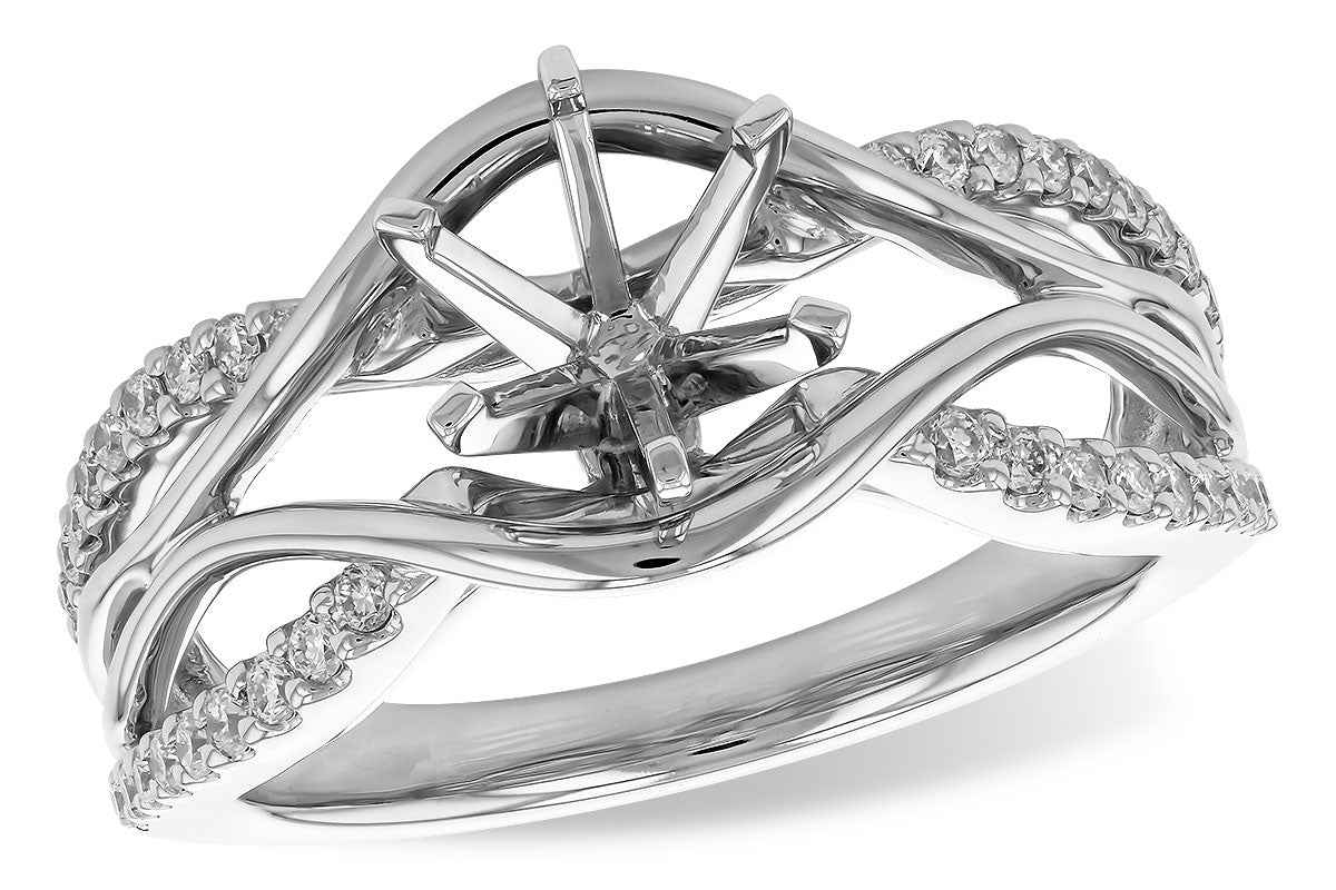 14K White Gold Overlapping Diamond Semi-Mount Ring with 1.00ct CZ Center (Size 7)