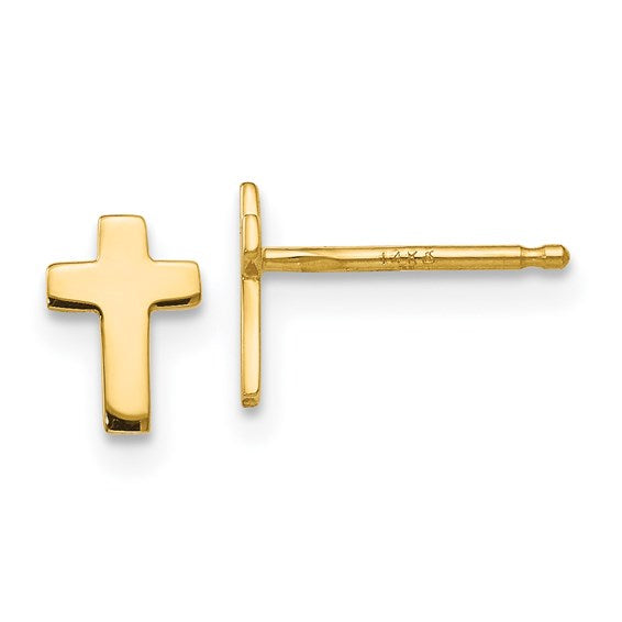 14K Yellow Gold Cross Stud Earrings
