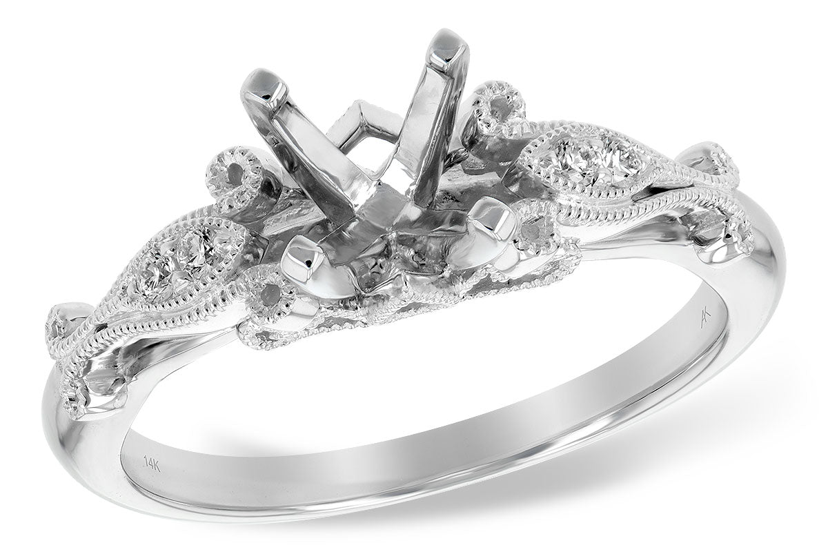 14K White Gold Vintage Diamond Semi-Mount Engagement Ring
